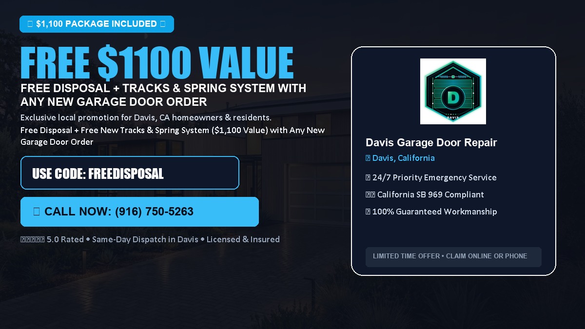 Free Disposal + Free New Tracks & Spring System with Any New Garage Door Order ($1100 Value) in Davis, CA