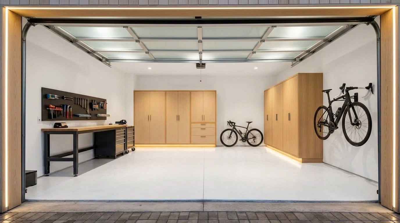 Davis Garage Door Repair Interior View of Custom Garage Door Overhead and Workshop